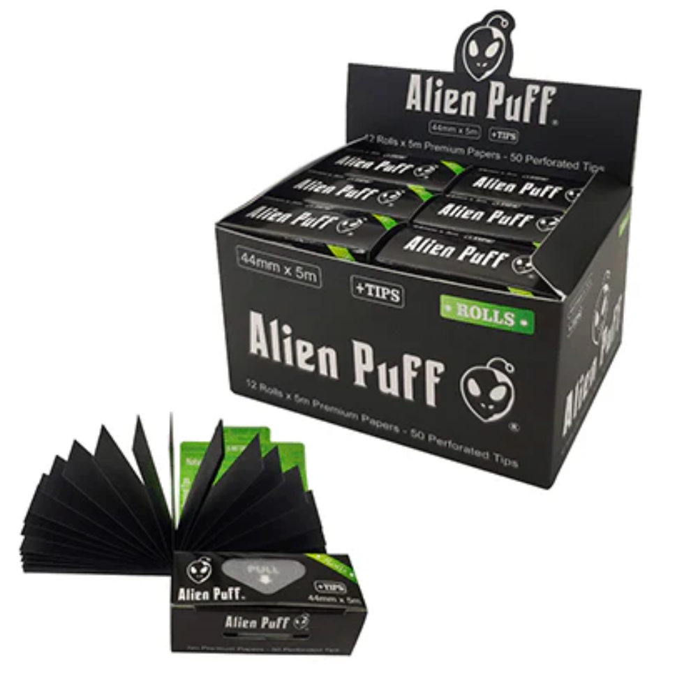 Alien Puff Rolls and Roach 5mx44mm White Rice Paper 12 Rolls
