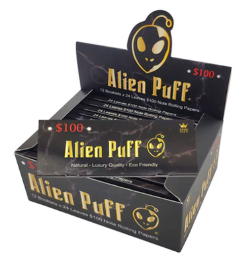 33 Alien Puff Black & Gold Super King Size Unbleached Brown Rolling Papers
