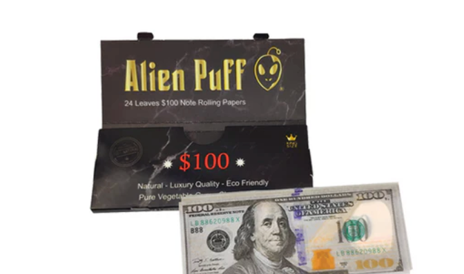 33 Alien Puff Black & Gold Super King Size Unbleached Brown Rolling Papers