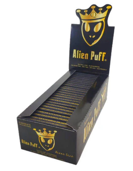 62 Alien Puff Black & Gold Queen Size Unbleached Brown Rolling Papers