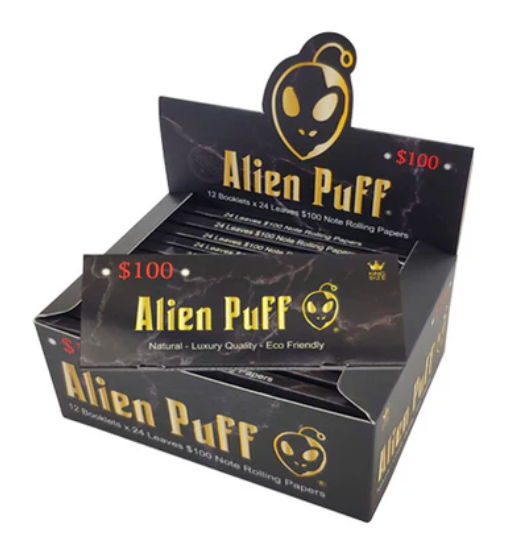 12 Alien Puff Black & Gold King Size 24K Gold Rolling Papers