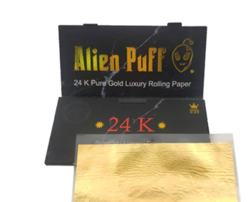 12 Alien Puff Black & Gold King Size 24K Gold Rolling Papers
