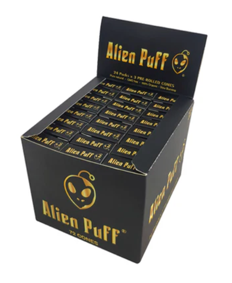 72 Alien Puff Black & Gold 1 1/4 Size Pre-Rolled Cones