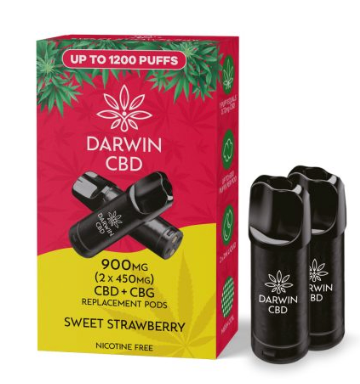 900mg Darwin CBD Prefilled Replacement Pods 1200 Puffs - 2 Pcs